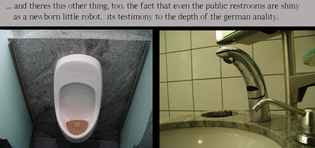 ... and theres this other thing, too. the fact that even the public restrooms are shiny
   as a newborn little robot.  its testimony to the depth of the german anality.
